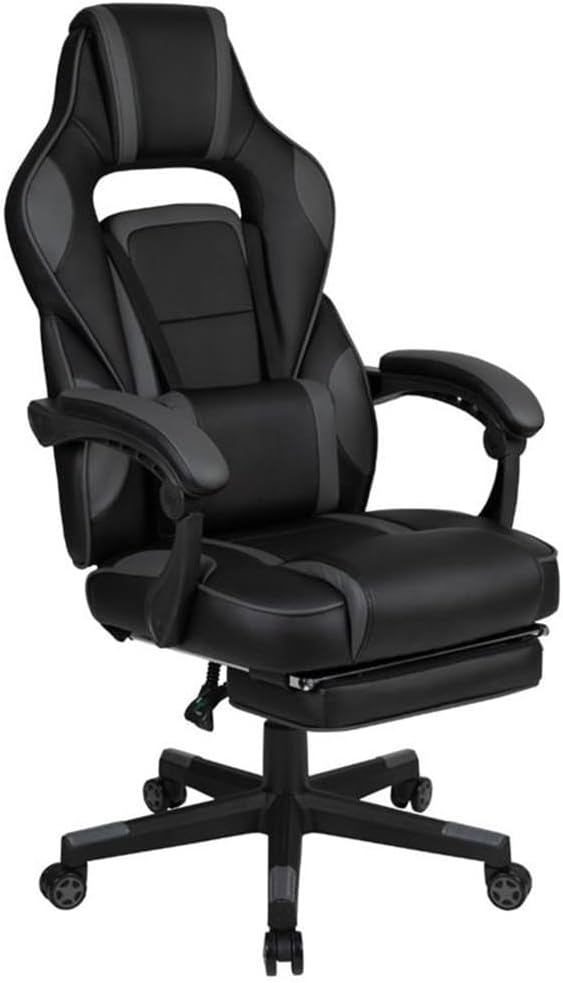 Flash Furniture X40 Gaming Chair Racing Ergonomic Computer Chair with Fully Reclining Back/Arms, Slide-Out Footrest, Massaging Lumbar - Black/Gray