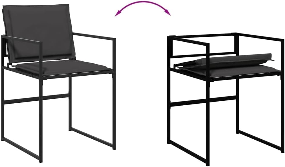 vidaXL 15 Piece Patio Dining Set - Outdoor/Garden Furniture, Black Textilene with Cushions, Powder-Coated Steel Frame, Tempered Glass Table, Compact Storage