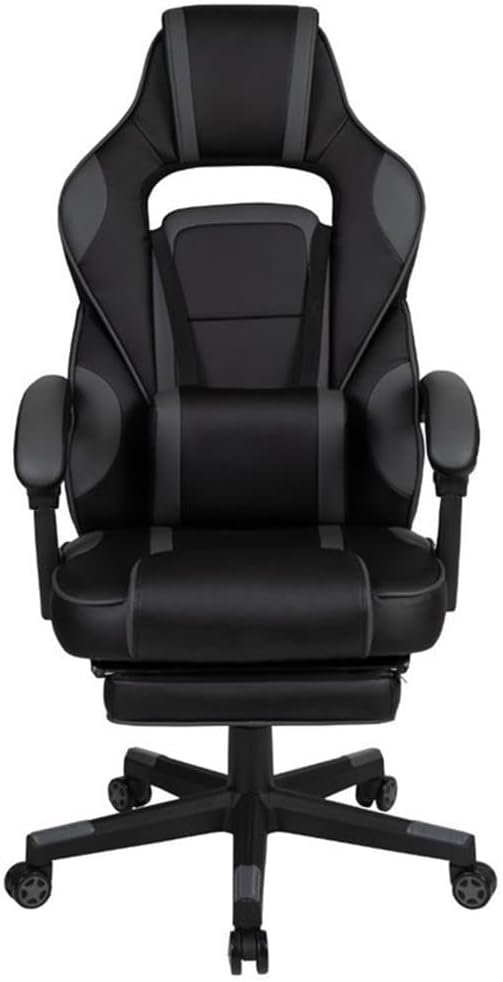 Flash Furniture X40 Gaming Chair Racing Ergonomic Computer Chair with Fully Reclining Back/Arms, Slide-Out Footrest, Massaging Lumbar - Black/Gray
