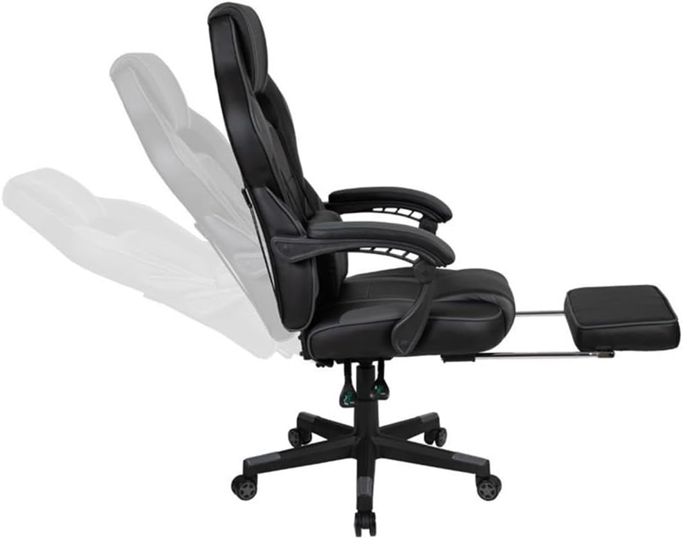 Flash Furniture X40 Gaming Chair Racing Ergonomic Computer Chair with Fully Reclining Back/Arms, Slide-Out Footrest, Massaging Lumbar - Black/Gray
