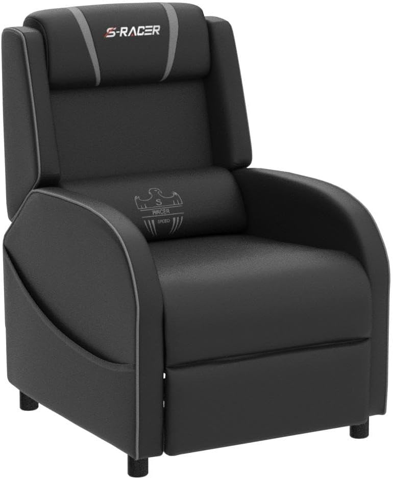Homall Massage Gaming Recliner Chair, Racing Style Gaming Sofa, PU Leather Home Theater Seat, Living Room Ergonomic Comfortable Gamer Lounge(Grey)