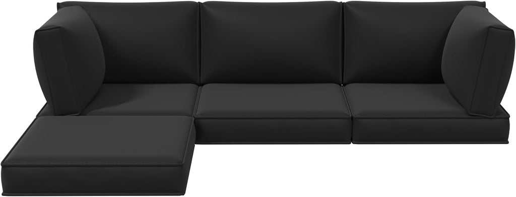 Aoxun Replacement Cushions for Outdoor Furniture, 9-Piece Outdoor Cushions for Patio Furniture, Deep Seat, Splash-Proof & Fade Resistant Couch Cushion for 4-Seat Patio Conversation Sets, Black
