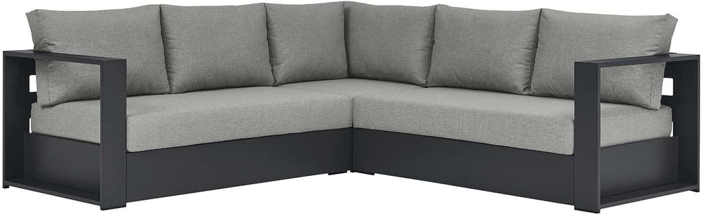 Modway Tahoe Aluminum 3-Piece Outdoor Patio Furniture Gray, Modular Sectional Sofa Set with Weather-Resistant Cushions, Ideal for Deck, Backyard Poolside