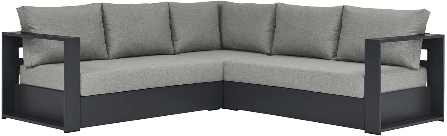 Modway Tahoe Aluminum 3-Piece Outdoor Patio Furniture Gray, Modular Sectional Sofa Set with Weather-Resistant Cushions, Ideal for Deck, Backyard Poolside