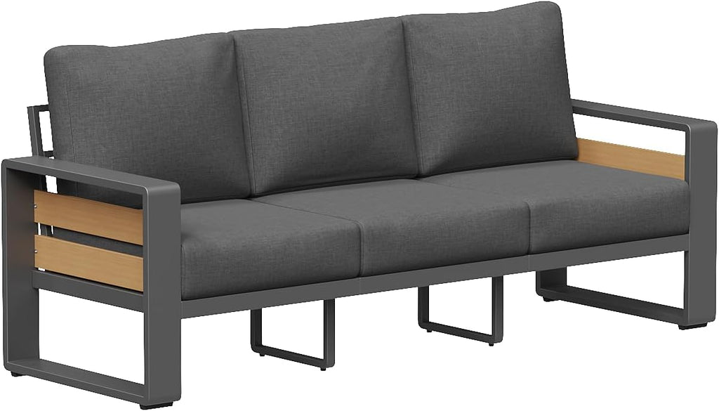 Aoxun Aluminum Outdoor Patio Furniture Set, 3 Seats Metal Sectional Patio Furniture, Modern Outside Sectional Set for Backyard, 3-Seat Sofa ×1, Dark Grey & Dark Grey