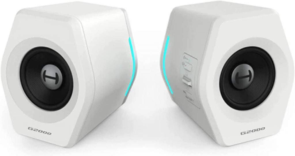 G2000 32W PC Computer Speakers for Gaming Desktop PC Laptop Mac Computer Woofer Speakers Bluetooth USB 3.5mm AUX Inputs RGB Lights Multimedia Speakers White
