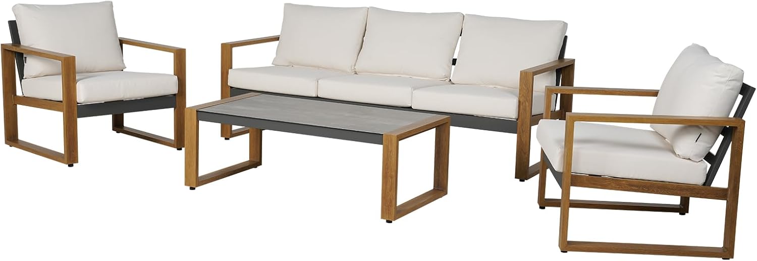 Grand patio Outdoor Furniture Set for 5, 4-Piece Aluminum Patio Conversation Set with Cushions, Modern Outdoor Sectional Sofa for Deck, Backyard, Garden, Porch, Poolside