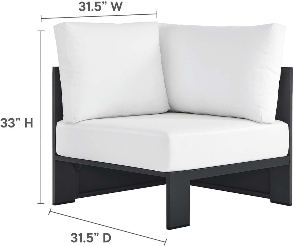 Modway Tahoe Aluminum 3-Piece Outdoor Patio Furniture Gray White, Modular Sectional Sofa Set with Weather-Resistant Cushions, Ideal for Deck, Backyard Poolside
