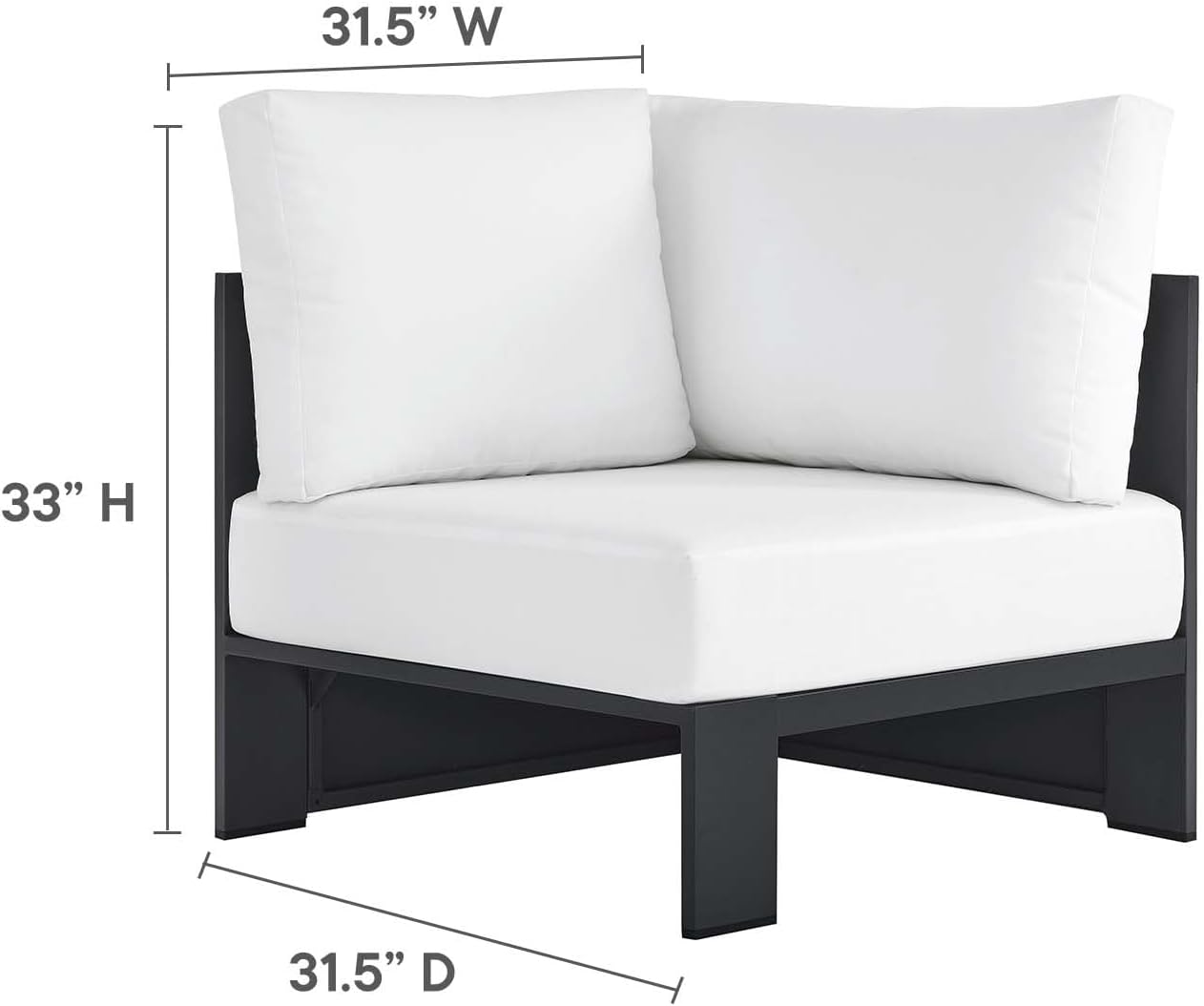 Modway Tahoe Aluminum 3-Piece Outdoor Patio Furniture Gray White, Modular Sectional Sofa Set with Weather-Resistant Cushions, Ideal for Deck, Backyard Poolside