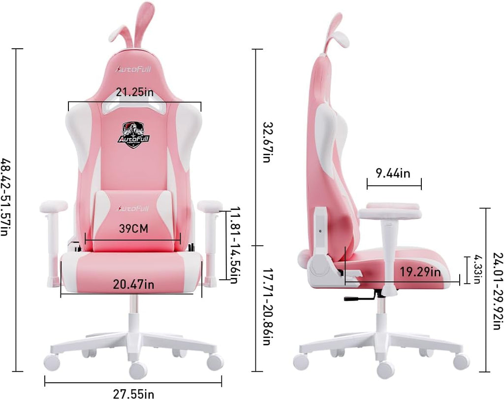 AutoFull C2 Gaming Chair Computer Chair with Ergonomic Wingless Cushion PU Leather Racing Style PC Chair with Footrest and Lumbar Support Pillow（Pink）