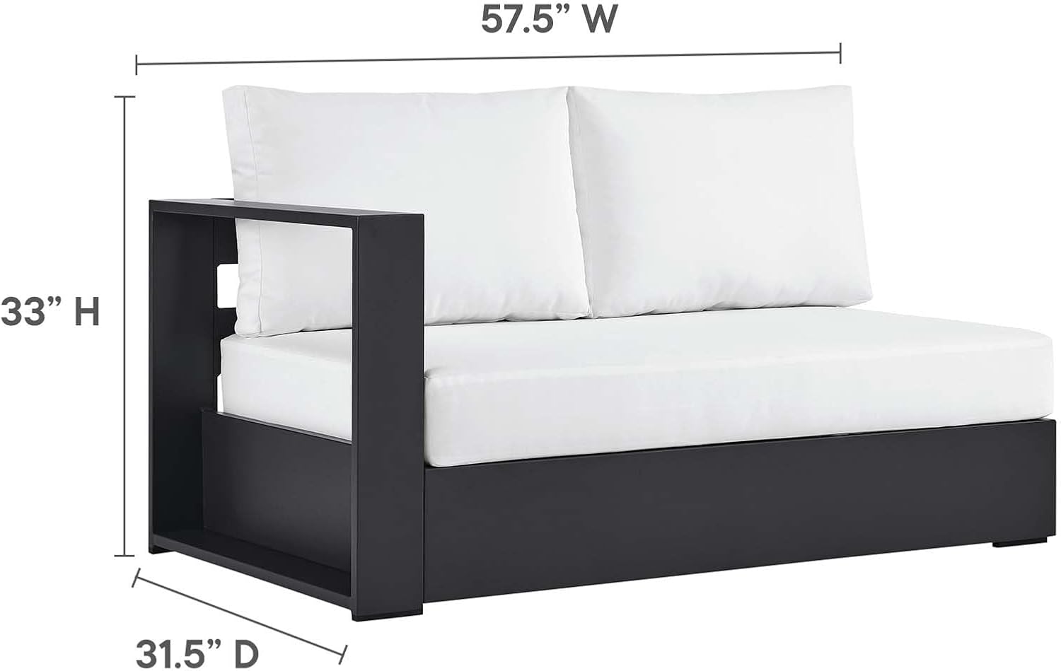 Modway Tahoe Aluminum 3-Piece Outdoor Patio Furniture Gray White, Modular Sectional Sofa Set with Weather-Resistant Cushions, Ideal for Deck, Backyard Poolside