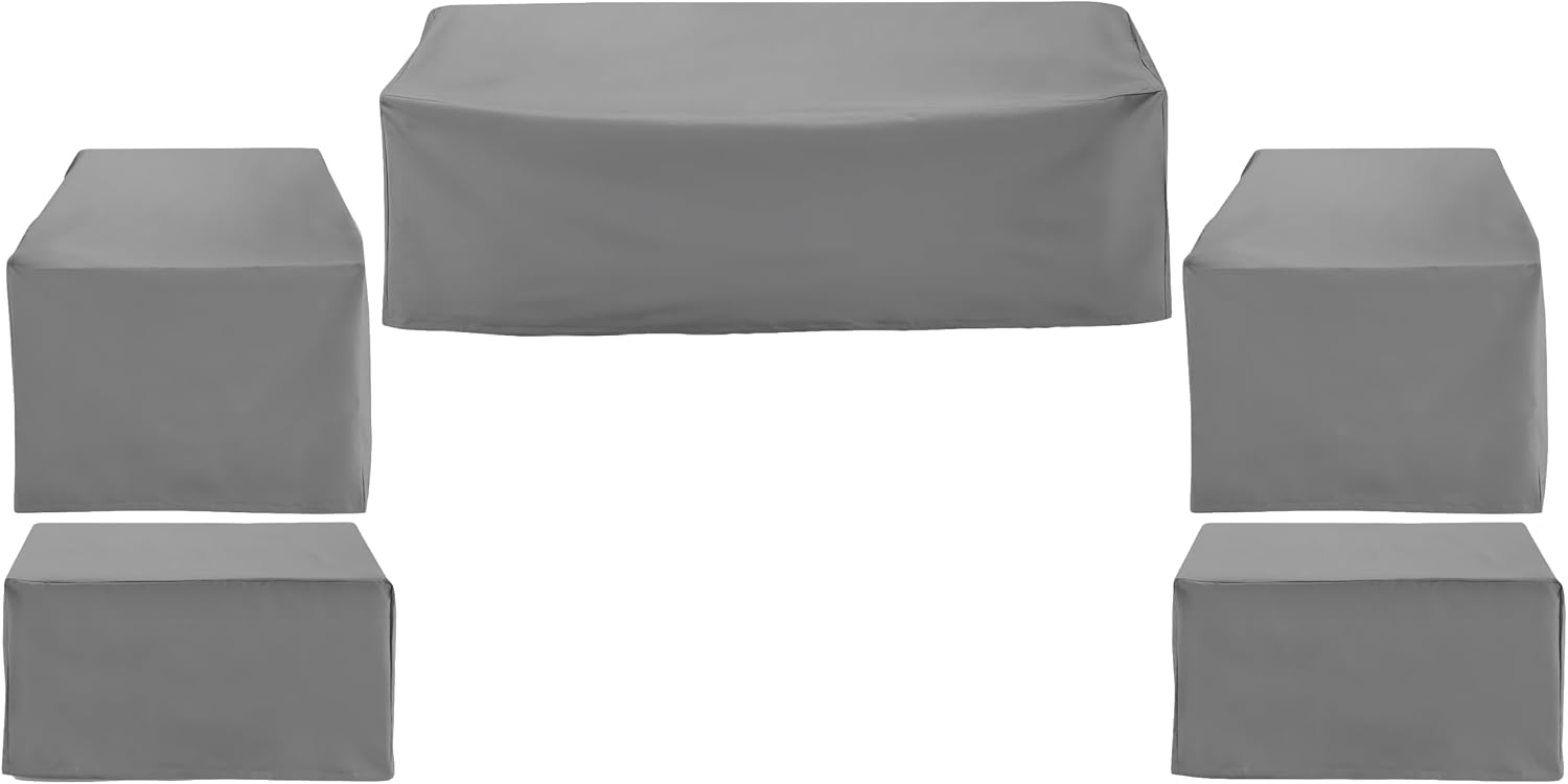 Crosley Furniture Patio Furniture Covers, Waterproof 5-Piece Cover Set for Outdoor Chairs, Sofa, Ottomans, Gray