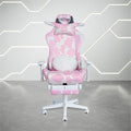 Pemberly Row Modern Gaming Chair, Pink Cow Print Velvet-Like Fabric, Memory Foam Seat, Retractable Footrest, Adjustable Armrests, Durable Steel Frame, 300 lbs Capacity, Ergonomic Design for Gaming or