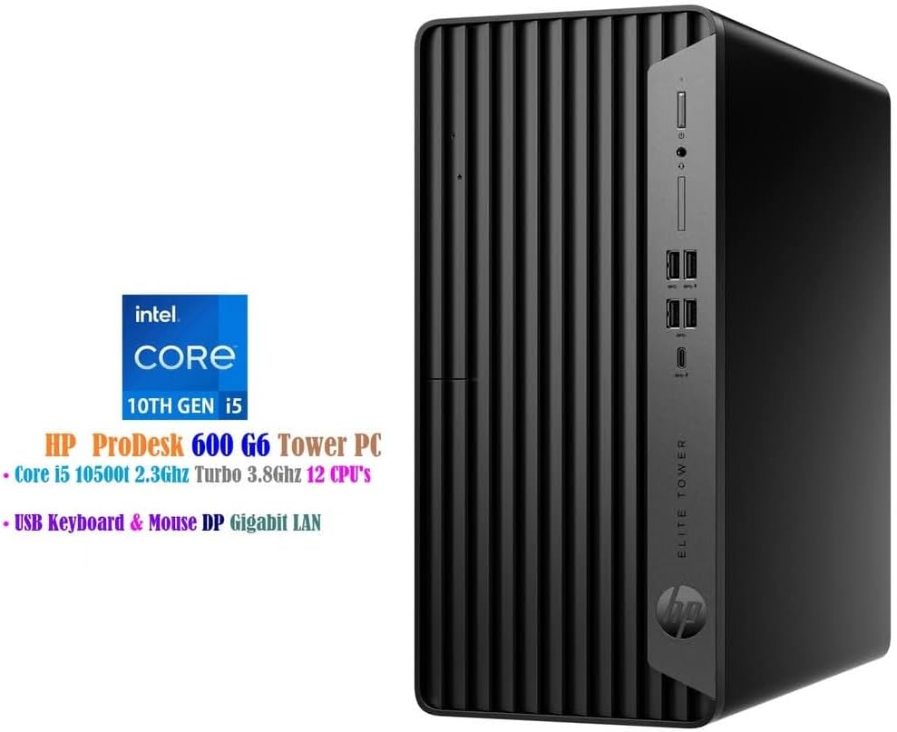 HP ProDesk 600 G6 Tower Computer, Windows 11 Pro MT Desktop PC, Core i5-10500 Up to 4.50 GHz, 16GB RAM, 256GB SSD, Keyboard Mouse, 4K Support (Renewed) ProDesk G6