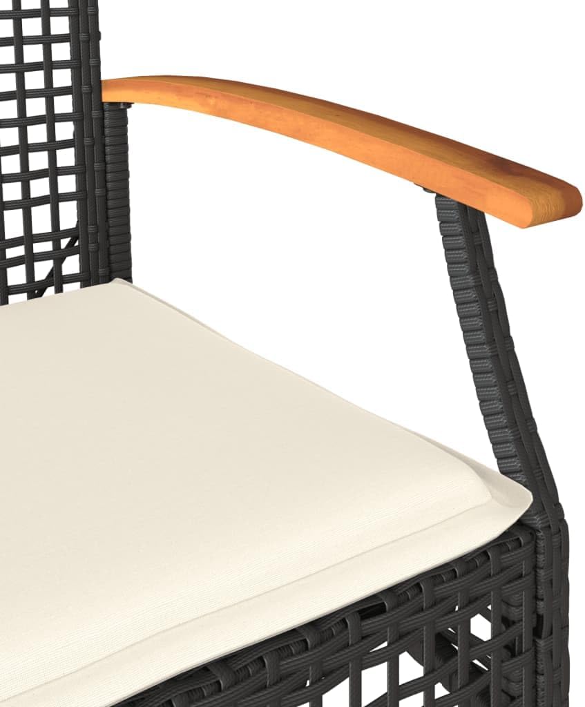 vidaXL Patio Chairs/Cushions Set - 4 Pcs Black Poly Rattan & Acacia Wood for Outdoor/Garden - Durable, Easy-to-Clean, Weather-, Removable Cushion Covers, Sturdy Steel Frame, Assembly Required, 21