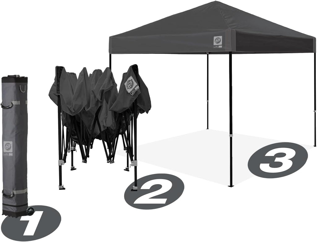E-Z UP Ambassador Instant Pop Up Canopy Tent, 10' x 10', Roller Bag and 4 Piece Spike Set, Steel Gray