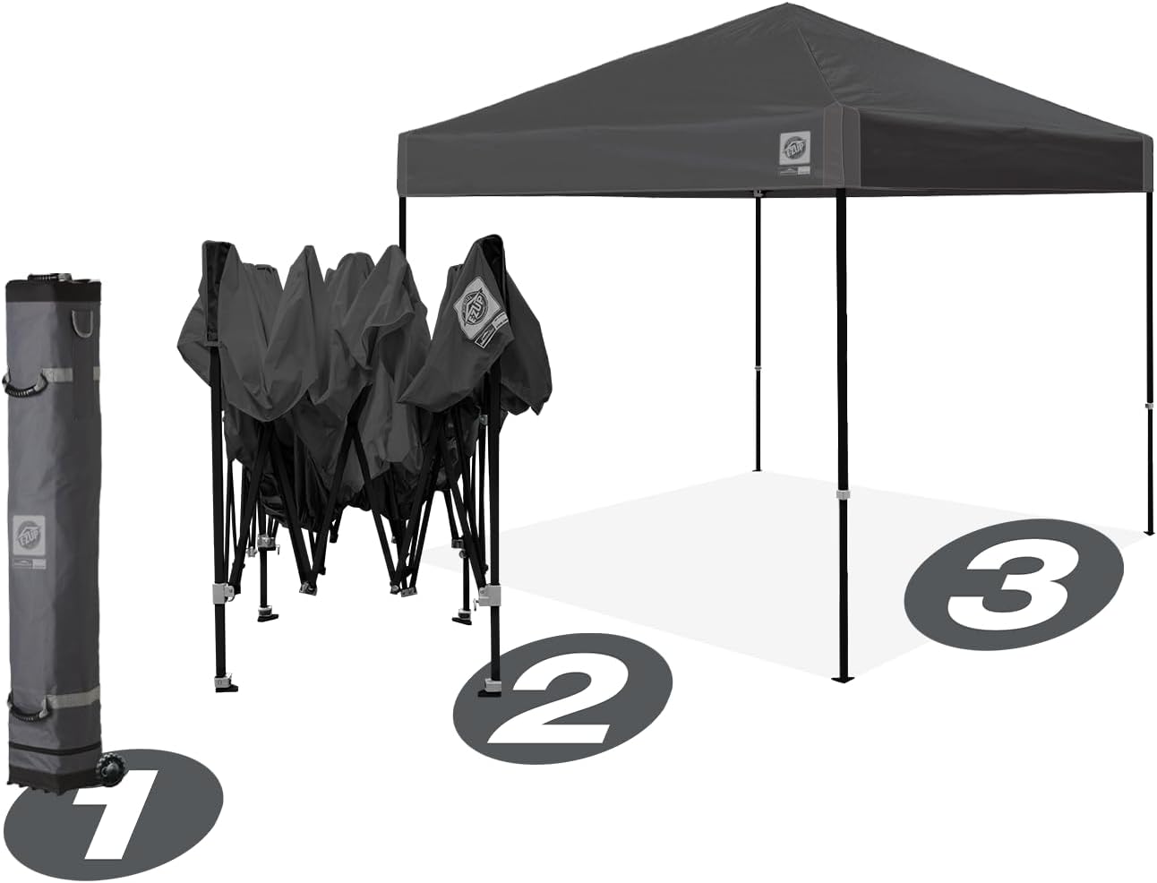 E-Z UP Ambassador Instant Pop Up Canopy Tent, 10' x 10', Roller Bag and 4 Piece Spike Set, Steel Gray
