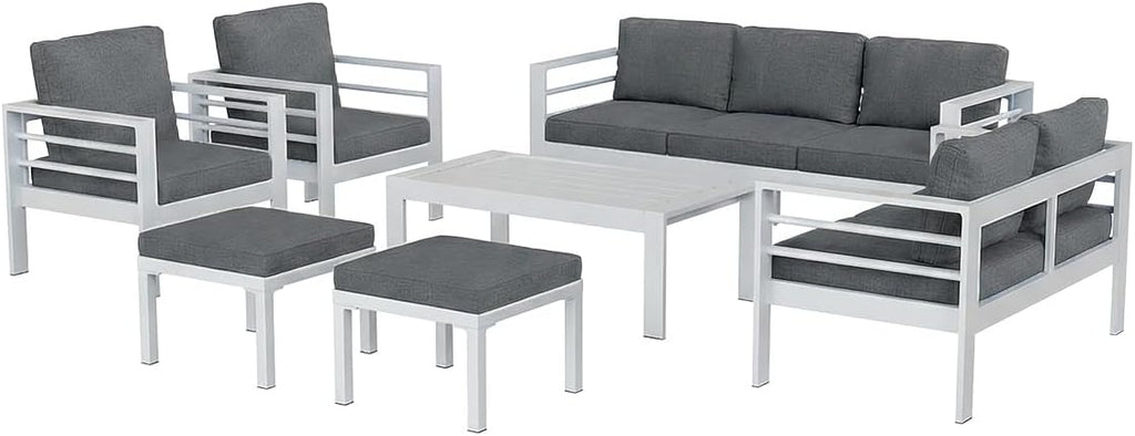 AECOJOY Aluminum Patio Furniture Armchair with Ottoman, Set of 2, Modern Outdoor Furniture with Washable 5 inch Thick Cushion, Dark Gray Cushion