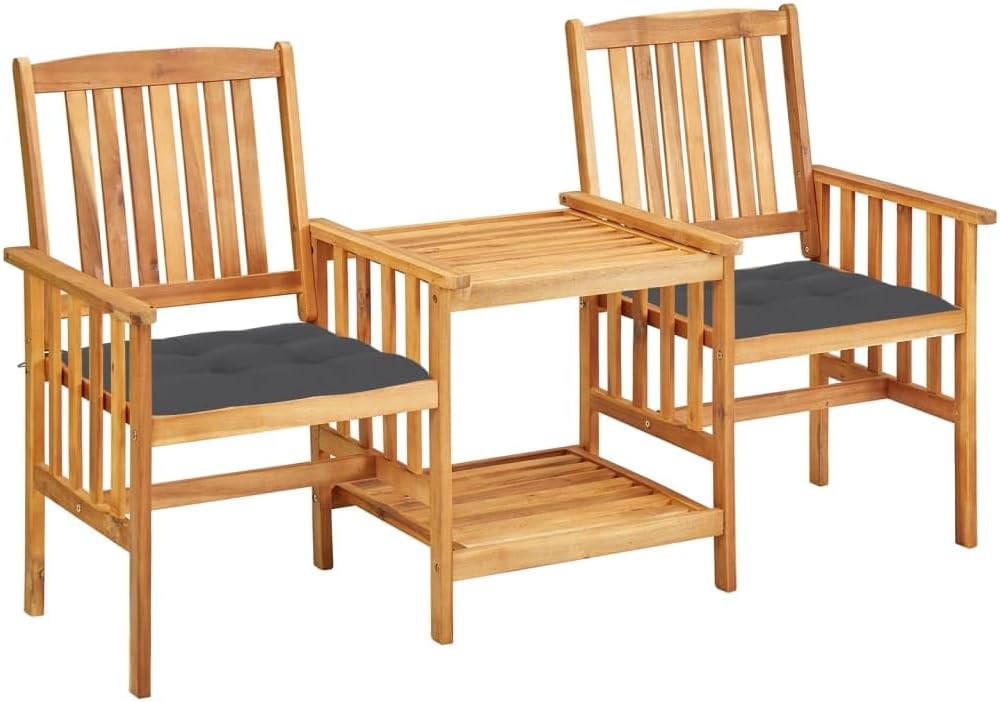 vidaXL Bistro Set Anthracite Cushion, Natural Wood