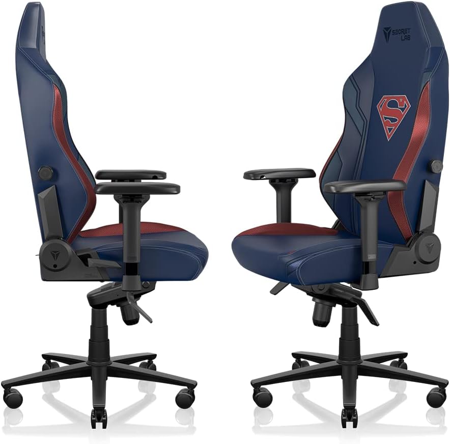 Secretlab Titan Evo Superman Gaming Chair - Reclining - Ergonomic & Comfortable Computer Chair with 4D Armrests - Magnetic Head Pillow & 4-Way Lumbar Support - Blue/Red - Leatherette