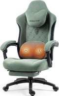 Dowinx Fabric Gaming Chair with Heated Massage Lumbar Support, Game Chairs for Adults, Big and Tall Gamer Chair with Pocket Spring Cushion, High Back PC Chairs with Footrest, Green