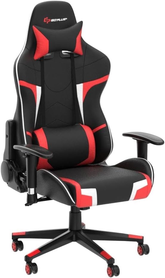 Goplus Gaming Massage Office Chair, High Back PU Leather Adjustable Arms Headrest Ergonomic Reclining Racing Chair, Rolling Swivel Executive Computer Chair