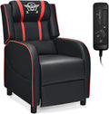 Giantex Gaming Recliner Chair, Adjustable Massage Gaming Chairs for Adults, Ergonomic Comfortable Lounge Leather Sofa w/Footrest, Remote Control & Side Pocket, Racing Style Single Sofa Recliners, Red