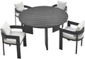 Modway Tahoe Outdoor Patio Powder-Coated Aluminum 5-Piece Dining Set in Gray White - Round Patio Furniture Set for 4 - Outside Table with Umbrella Hole and Cushioned Chairs - Modern Patio Set