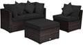 Tangkula 4 PCS Patio Rattan Sofa Set, Outdoor Wicker Sectional Furniture Set, Patio Conversation Set with Removable Cushions & Pillows for Backyard Porch Garden Poolside Balcony (Black)