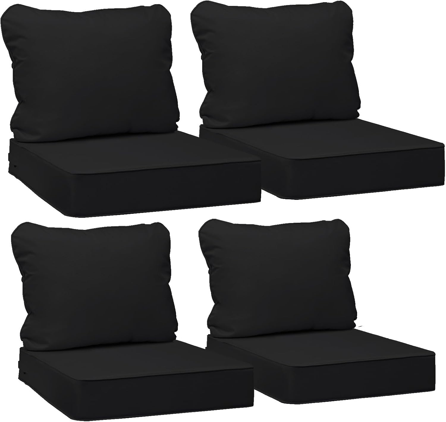 AAAAAcessories Outdoor Deep Seat Cushions, Waterproof, Fade-Resistant Patio Furniture Replacement Cushions, 23.5' x 25.5' x 5' + 23.5' x 19', Set of 4, Black