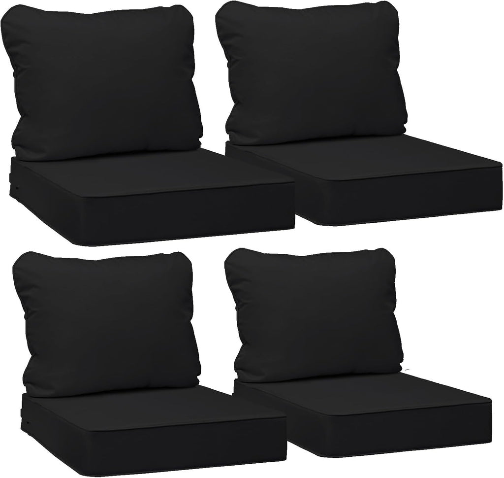 AAAAAcessories Outdoor Deep Seat Cushions, Waterproof, Fade-Resistant Patio Furniture Replacement Cushions, 24' x 24' x 5', Set of 4, Black