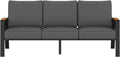 Outdoor Couch Aluminum Patio Furniture Set, All-Weather Metal 3-Seat Sofa with Solid Teak Armrest and Thick Cushions, Dark Gray