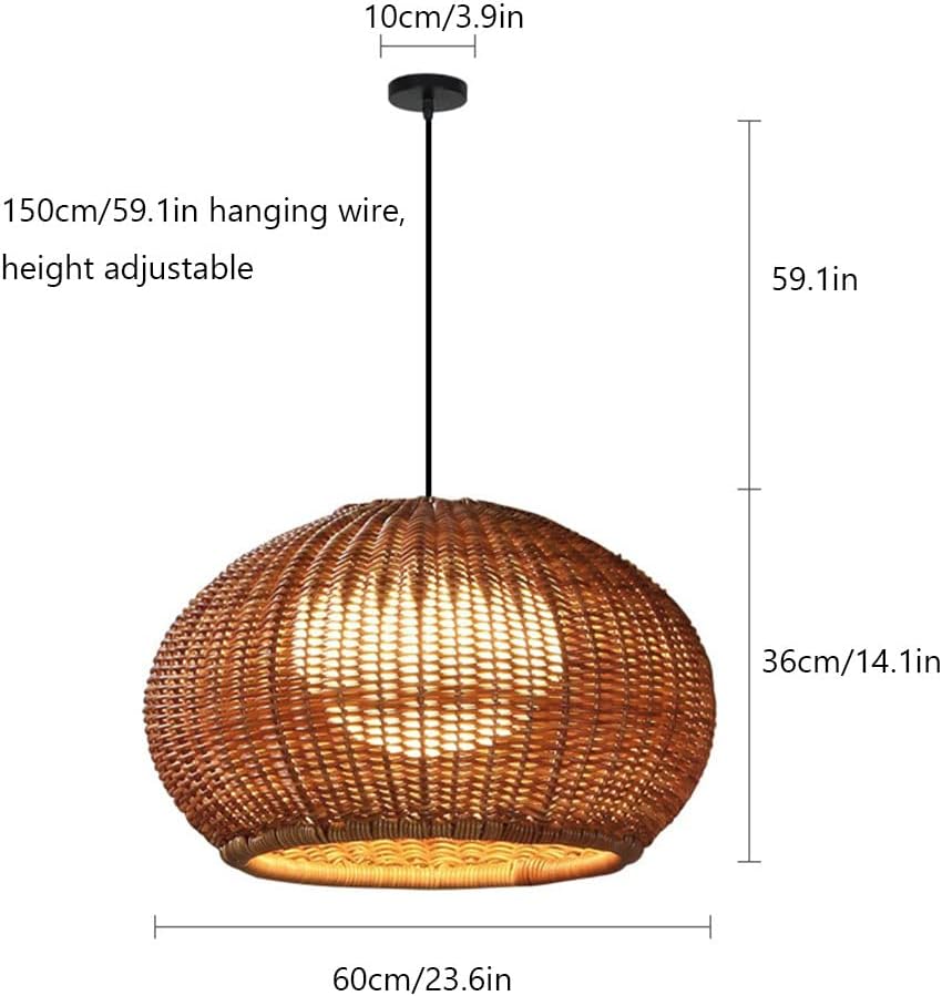 Plastic Rattan Pendant Lamp Shade Wicker Hanging Light Fixture E27 with Adjustable Cord Industrial Vintage Japanese-Style Hanging Lamp Garden Pavilion Farmhouse Restaurant Landscape Light