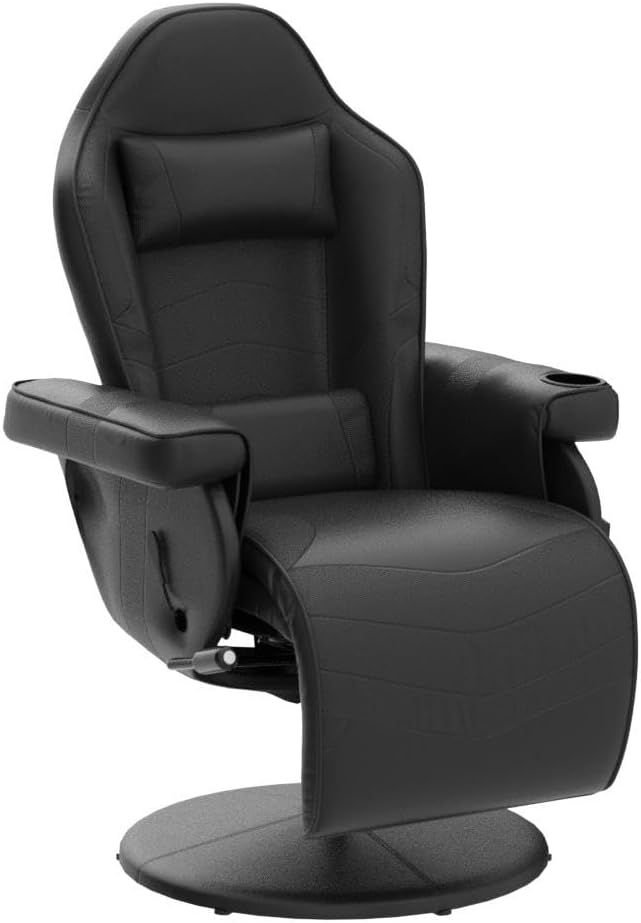 LVUYOYO Reclining Gaming Chair, Gaming Chair with Footrest and Massage, High Back PU Leather Gaming Recliner w/Adjustable Height, Swivel Game Chair with Lumbar Support, Cup Holder, Headrest