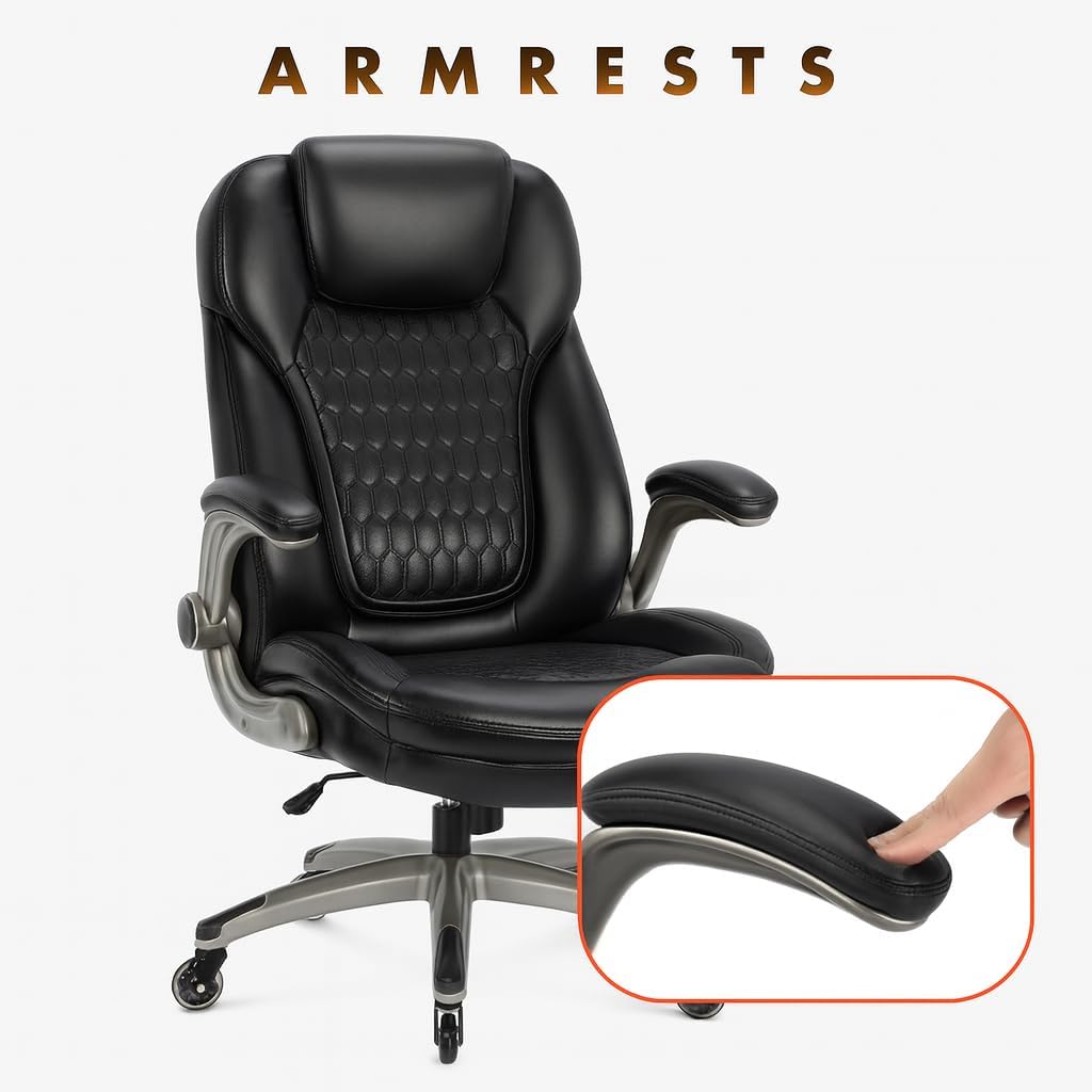 COLAMY High Back Executive Office Chairs,Ergonomic PU Leather Desk Chairs with Flip-Up Armrests, Adjustable Height, Lumbar Support,Comfortable Computer Chairs for Home Office,Set of 2