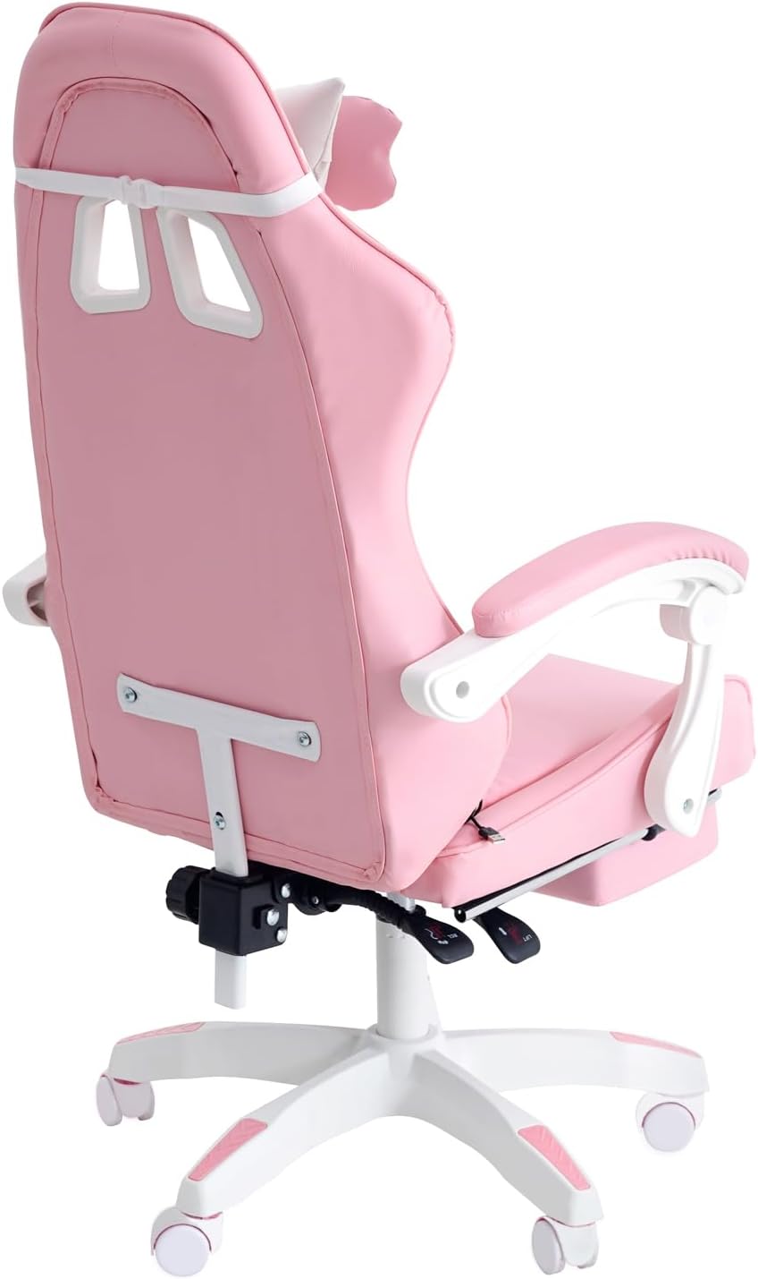 Gaming Chair Adults Gaming Chair Girls Cute Computer Leather Armchair Office Home Swivel Lifting Adjustable Chair with Footrest Pink