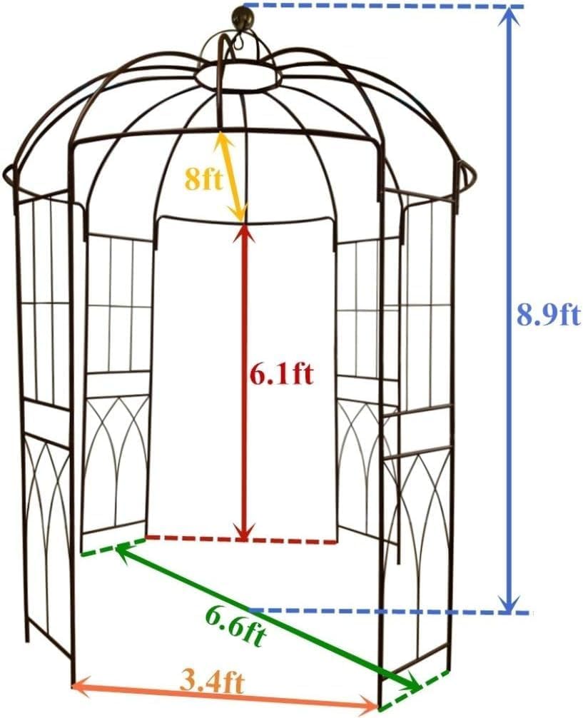 OUTOUR French Style Birdcage Shape Heavy Duty Gazebo,9'Highx 6'6' Wide,Pergola Pavilion Arch Arbor Arbour Plants Stand Rack for Wedding Outdoor Garden Lawn Backyard Patio,Climbing Vines,Roses