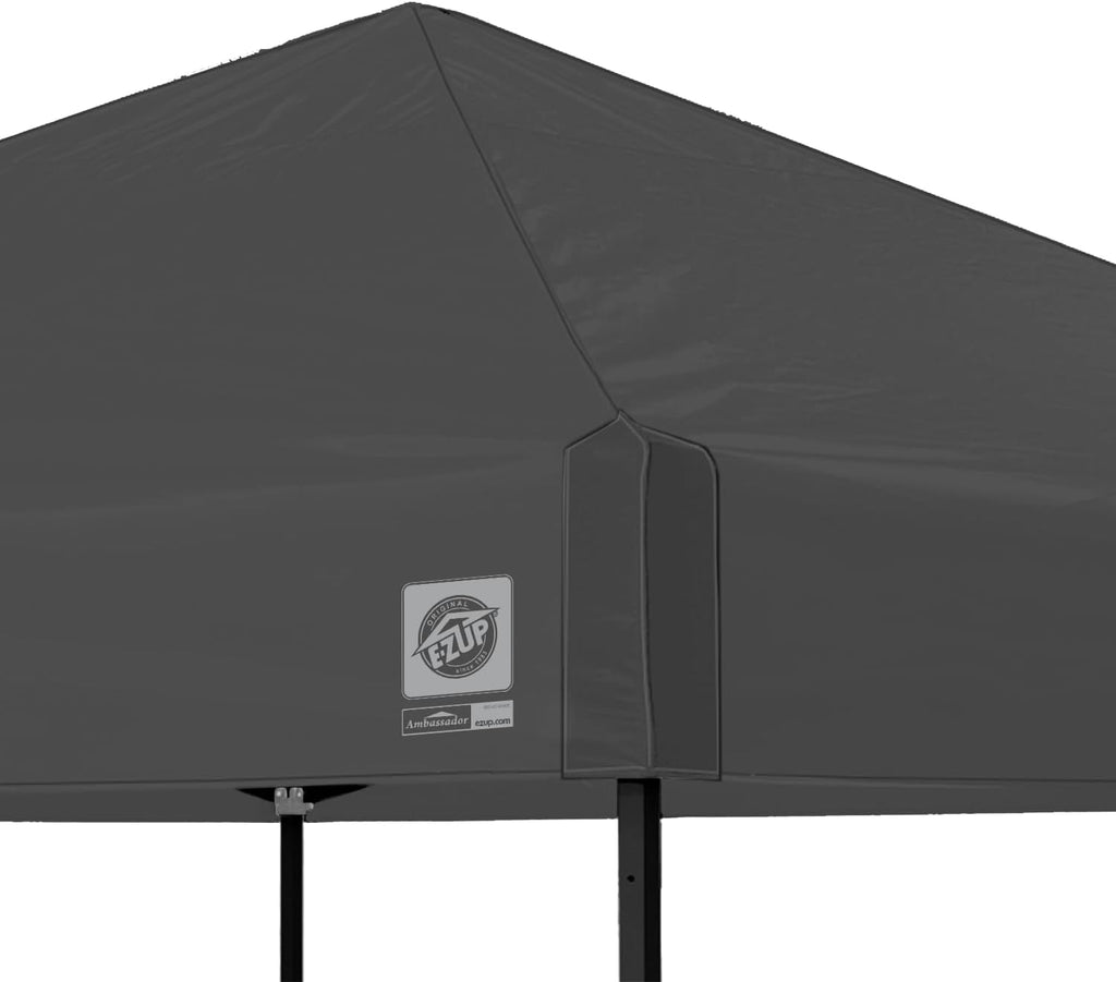 E-Z UP Ambassador Instant Pop Up Canopy Tent, 10' x 10', Roller Bag and 4 Piece Spike Set, Steel Gray