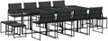 vidaXL Patio Dining Set 13 Piece Black Textilene Cushioned Garden Furniture - Durable UV Resistant Tempered Glass Table & Folding Chairs with Removable Covers