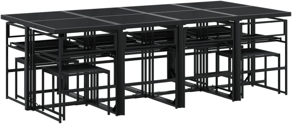 vidaXL Patio Dining Set 13 Piece Black Textilene Cushioned Garden Furniture - Durable UV Resistant Tempered Glass Table & Folding Chairs with Removable Covers