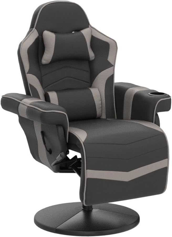 LVUYOYO Reclining Gaming Chair, Gaming Chair with Footrest and Massage, High Back PU Leather Gaming Recliner w/Adjustable Height, Swivel Game Chair with Lumbar Support, Cup Holder, Headrest