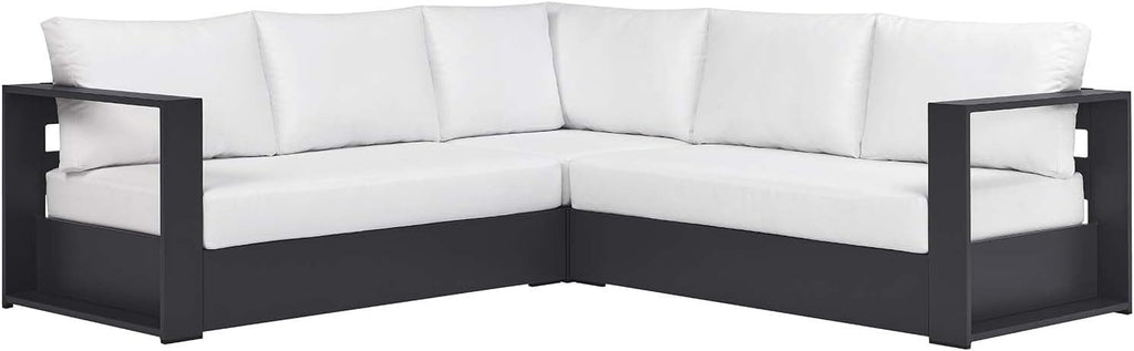 Modway Tahoe Aluminum 3-Piece Outdoor Patio Furniture Gray White, Modular Sectional Sofa Set with Weather-Resistant Cushions, Ideal for Deck, Backyard Poolside