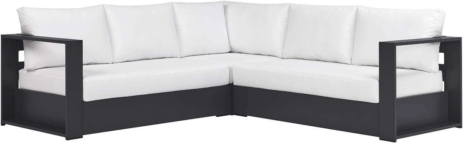 Modway Tahoe Aluminum 3-Piece Outdoor Patio Furniture Gray White, Modular Sectional Sofa Set with Weather-Resistant Cushions, Ideal for Deck, Backyard Poolside