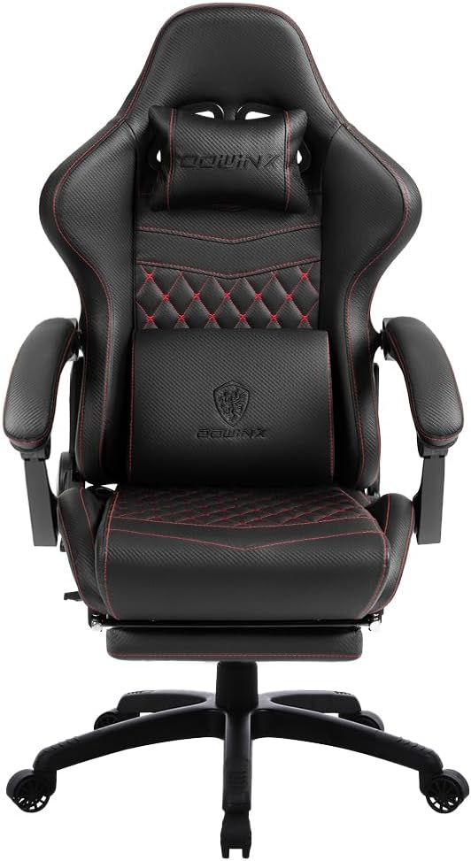Dowinx Gaming Chair Big and Tall, Ergonomic Game Chair for Adults with Footrest and Massage Lumbar Support, High Back Computer Gamer Chair PU Leather, 350Lbs, for Office, Home, Black