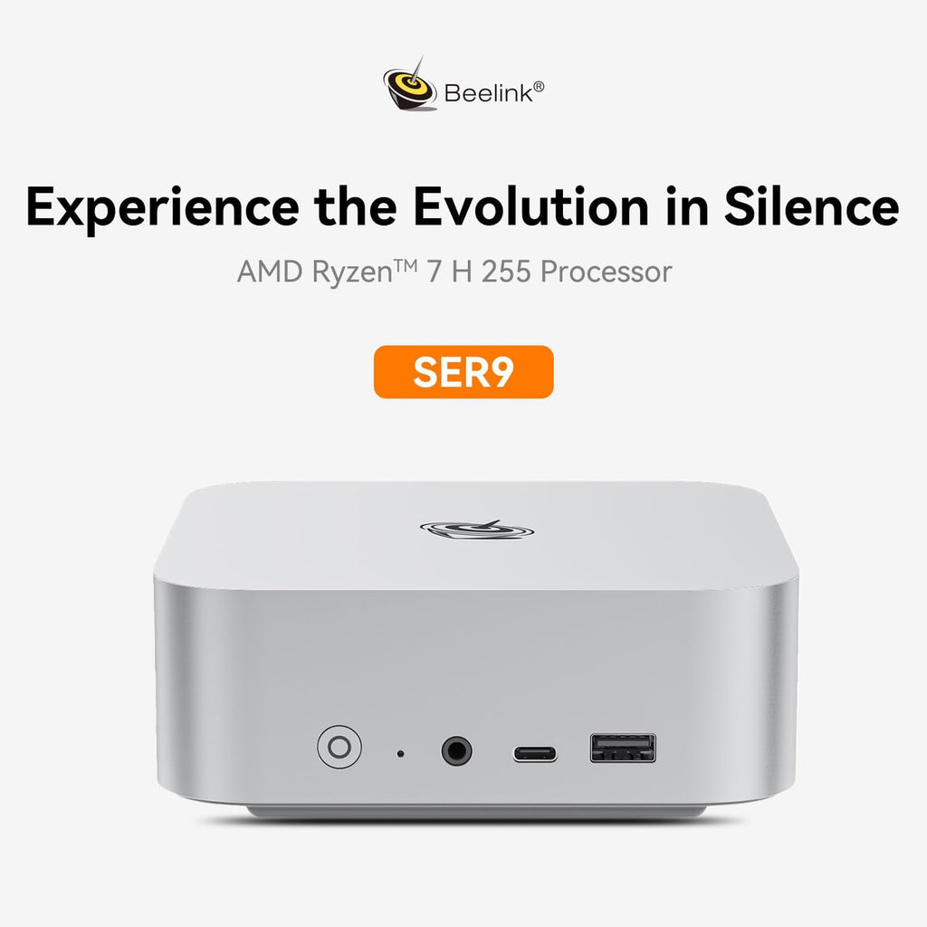 Beelink SER9 AI Mini PC, AMD Ryzen 7 H 255(8C/16T,4.9GHz), 32G LPDDR5X 1TB PCIe4.0 x4 SSD, Mini Computer AMD Radeon 780M Triple Display/USB4/WiFi6/BT5.2/2.5G/Home/Office/W11