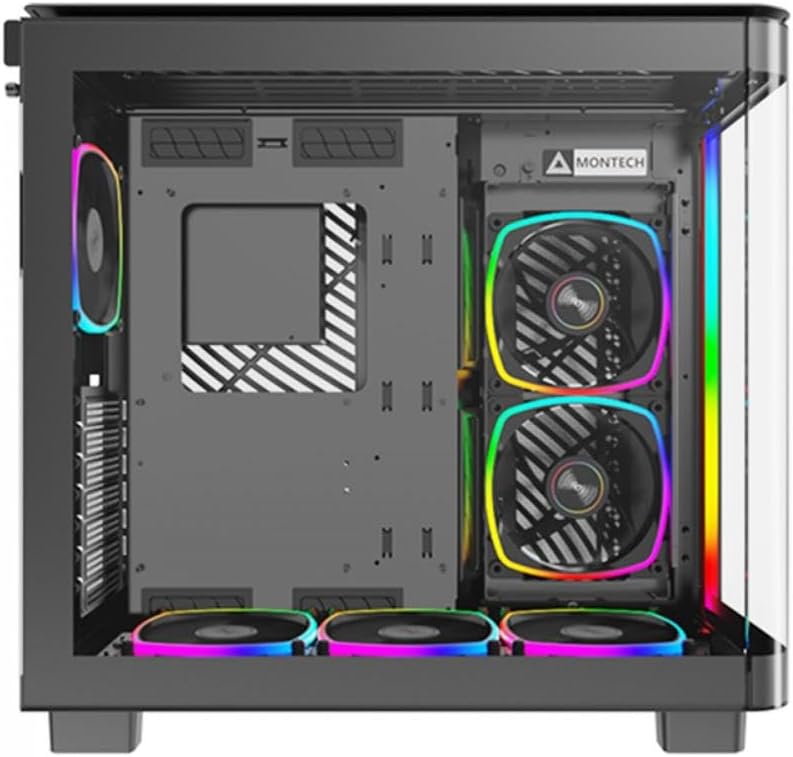MONTECH King 95 PRO Dual-Chamber ATX Mid-Tower PC Gaming Case, High-Airflow, Toolless Panels, Sturdy Curved Tempered Glass Front, 6 ARGB PWM Fan Pre-Installed with Fan Hub, Black