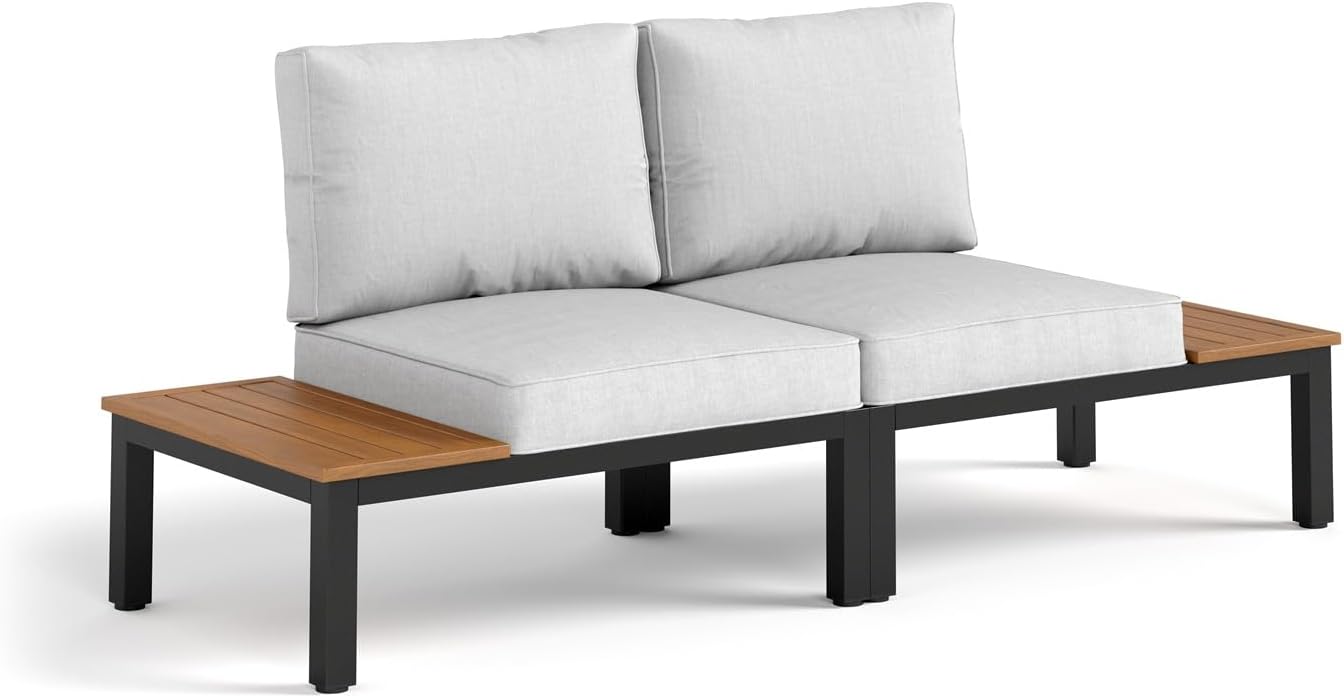 Sophia & William Outdoor Patio Furniture Set, Metal Sectional Sofa Set Patio Conversation Set with Cushions-2 x Single Sofa with Side Table