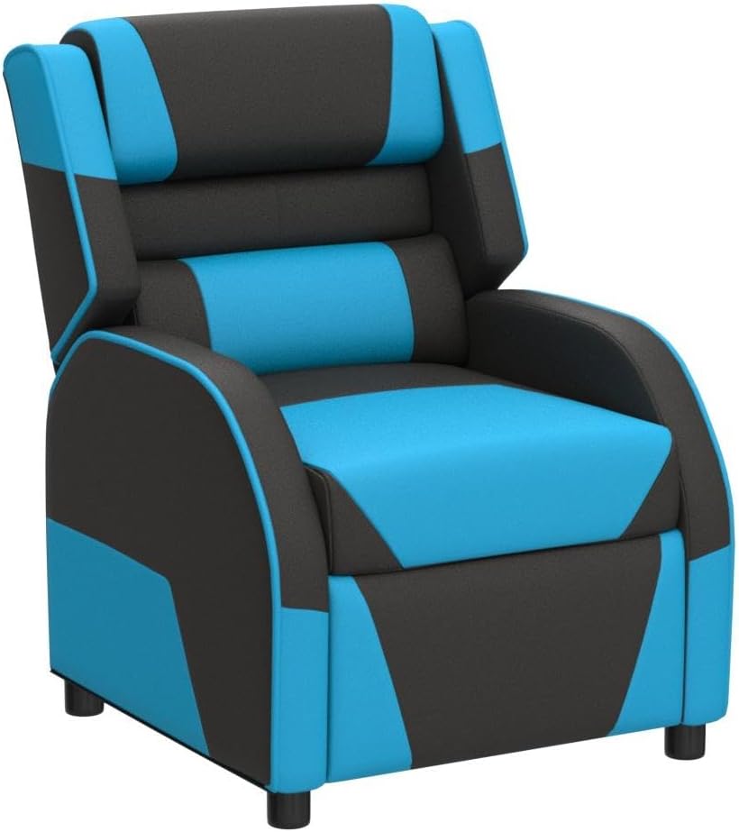 Giantex Kids Recliner, Gaming Recliner Chair with Footrest, Headrest & Lumbar Support, Ergonomic Leather Lounge Chair Toddler Furniture, Adjustable Racing Style Recliner Sofa for Boys Girls, Blue