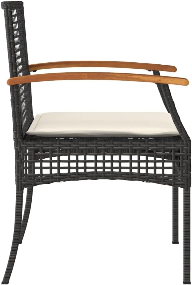 vidaXL Patio Chairs/Cushions Set - 4 Pcs Black Poly Rattan & Acacia Wood for Outdoor/Garden - Durable, Easy-to-Clean, Weather-, Removable Cushion Covers, Sturdy Steel Frame, Assembly Required, 21