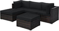 COSTWAY 5-Piece Outdoor Patio Furniture Set, Side Table, Ottoman and Lounge Sofa with Cushions, PE Rattan Conversation Set for Garden, Deck, Backyard (Black)